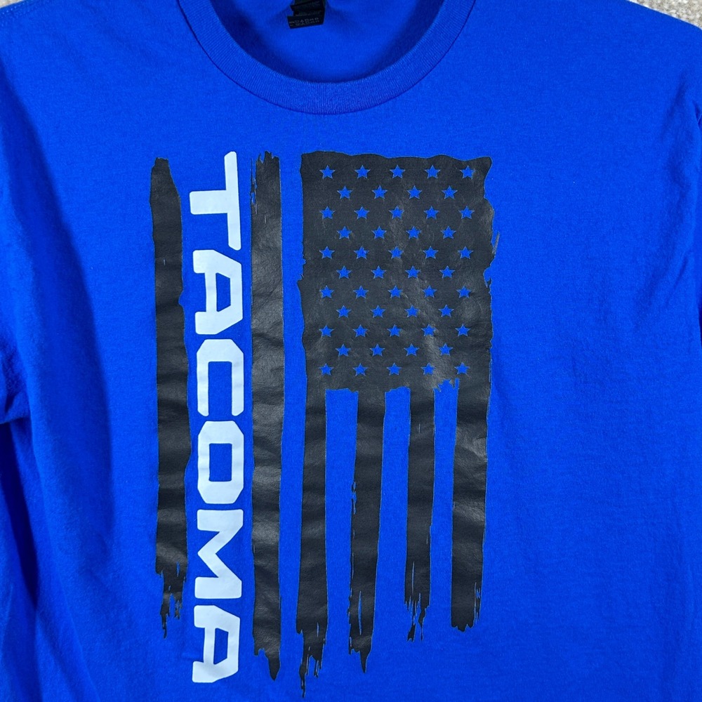 Gildan Mens Gorpcore Tacoma American Flag Graphic T-Shirt Royal Blue Large L